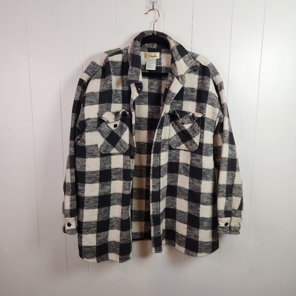 Marika Black White Plaid Flannel Shacket Oversized Button Down Shirt Jacket XL - Picture 5 of 8